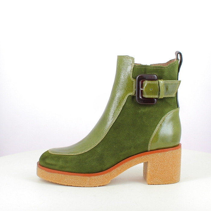 Mkd bottine bakari cuir velours vert zip